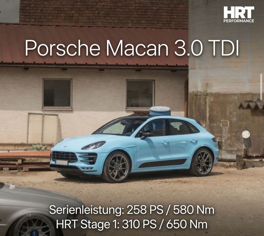 Porsche Macan 3.0 TDI nach HRT Stage 1: Serie 258 PS / 580 Nm, danach 310 PS / 650 Nm